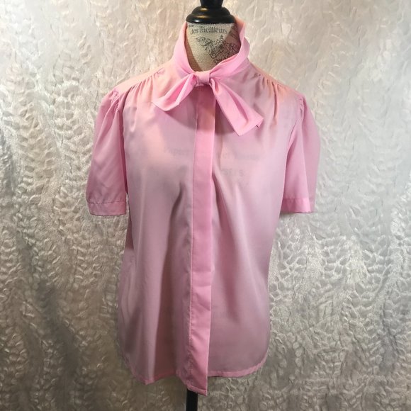 Vintage Tops - Vintage Judy Bond Pink Pussy Bow Tie Blouse